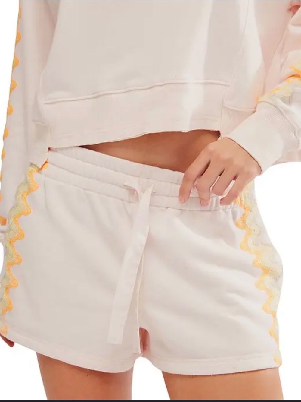 FP Movement by Free People Cream Knit Shorts with Yellow and Orange Zigzag Trim